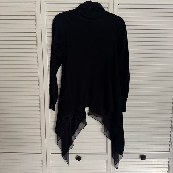NÜ DENMARK black cardigan open front knit and chiffon high low fishtail medium - Picture 11 of 11